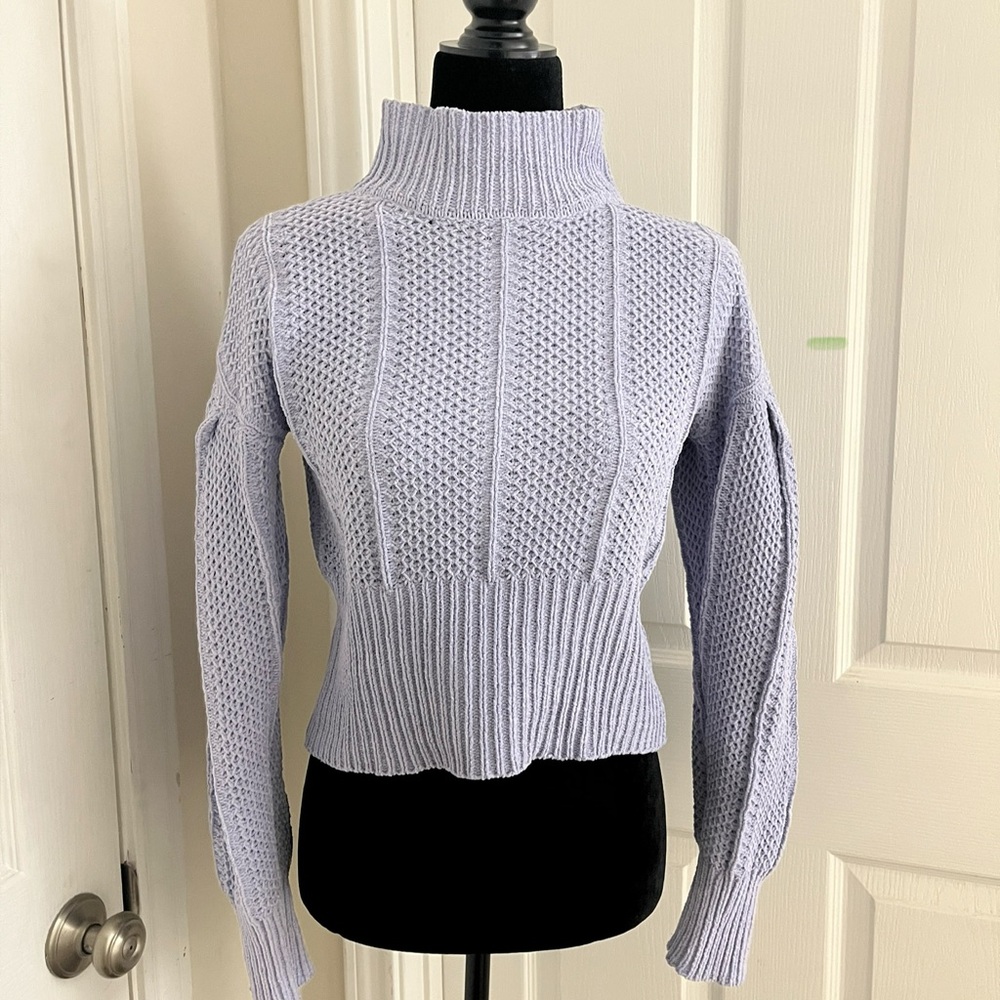 Cropped Lavender Turtleneck Knit Sweater